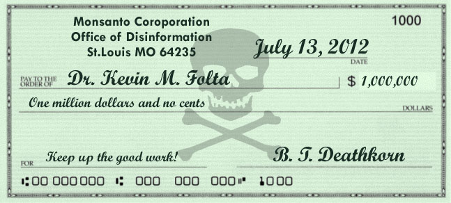 Cheque to Kevin Folta from Monsanto