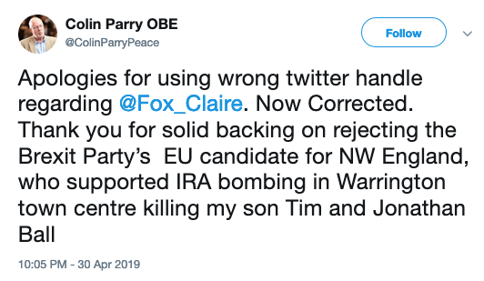 Colin Parry Tweet 1