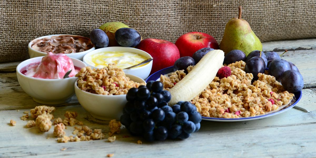 Fruit muesli with yogurt and cereals