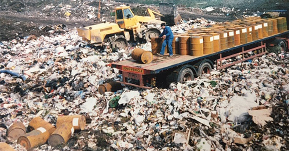 chemical waste unloading drums