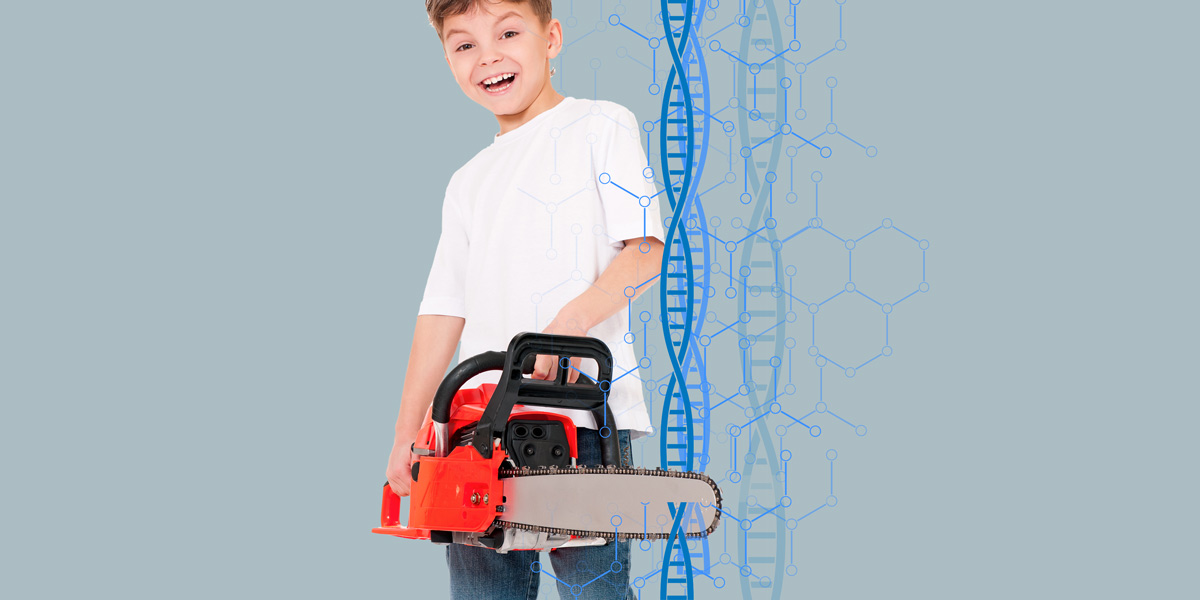 child with chainsaw and DNA